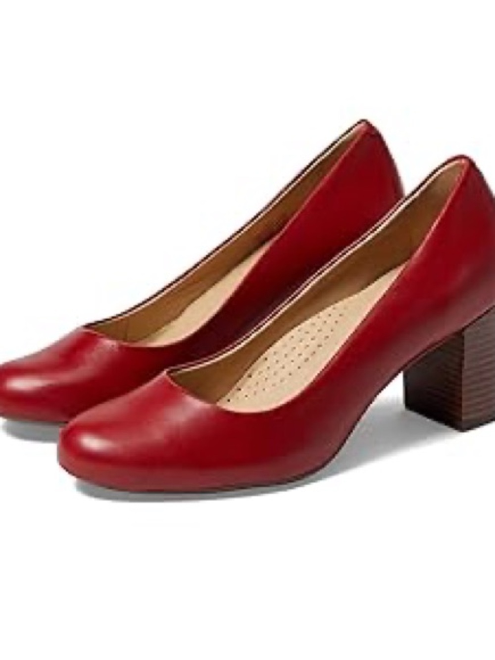 Red Leather Block Heel Pumps